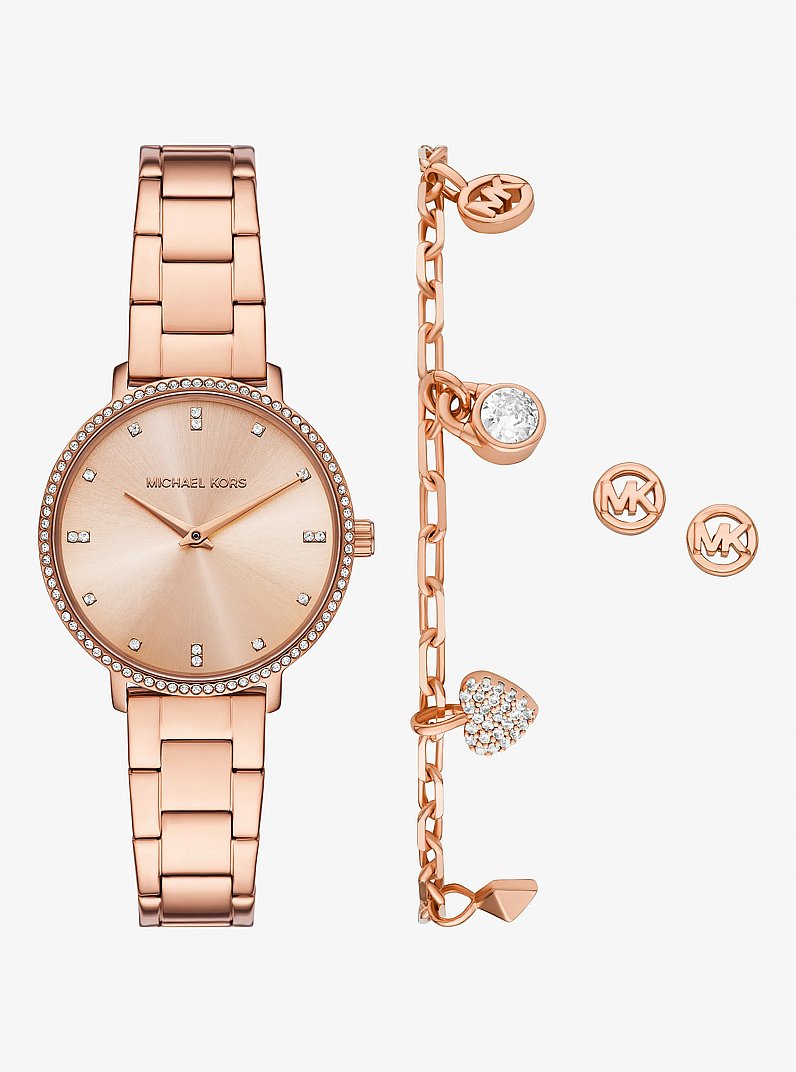 Mini Pyper Pav&eacute; Rose Gold-Tone Watch and Jewelry Gift Set in ROSE GOLD | Michael Kors