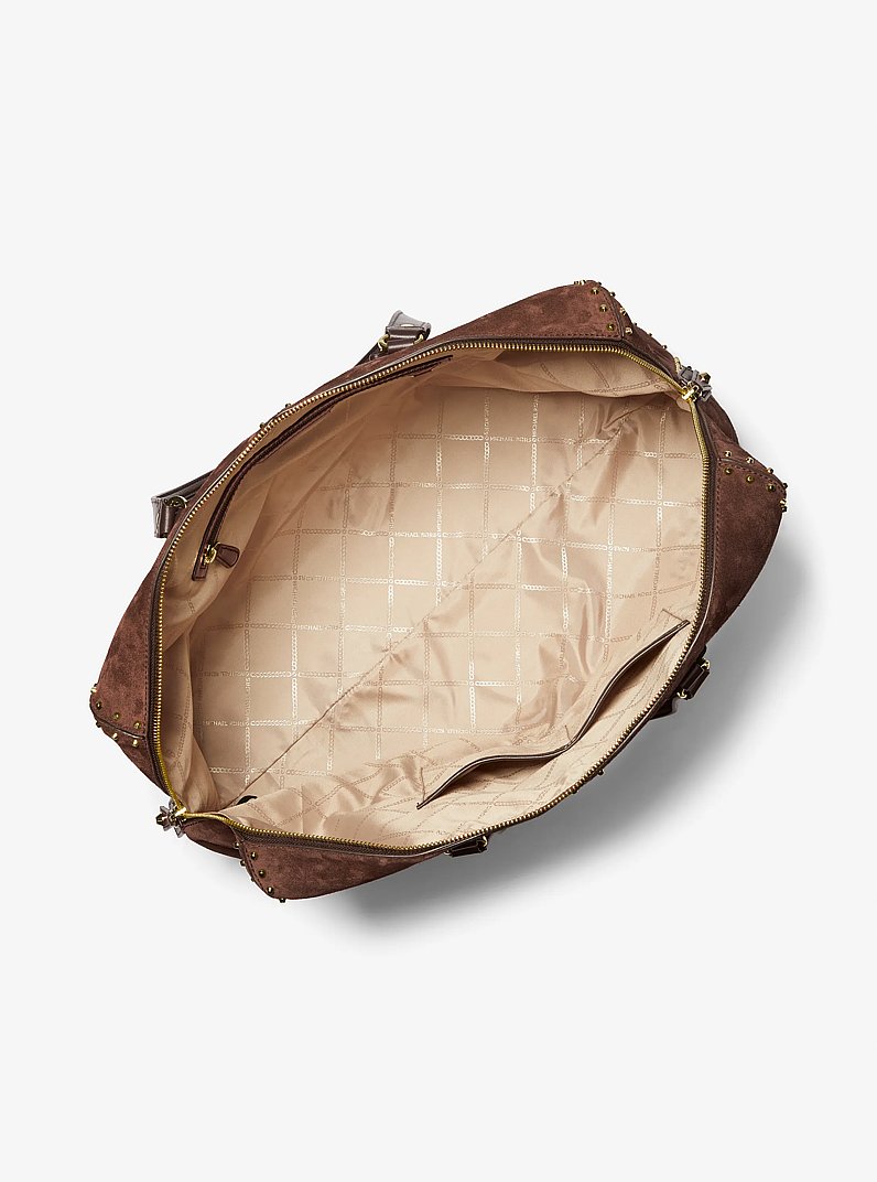 Astor Extra-Large Studded Suede Weekender Bag in CHOCOLATE | Michael Kors