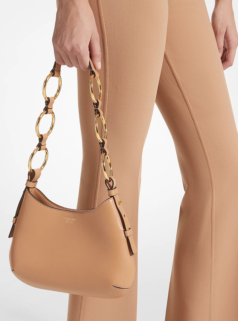 Bardot Mini Leather Hobo Shoulder Bag in SUNTAN | Michael Kors