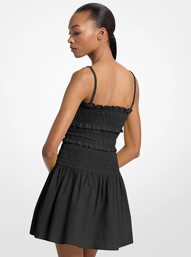 Abito a canotta in popeline di cotone con arricciature in NERO | Michael Kors