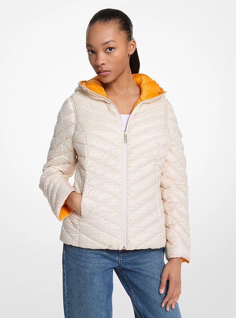 Chevron Logo Print Quilted Nylon Reversible  Jacket in POPORANGE | Michael Kors