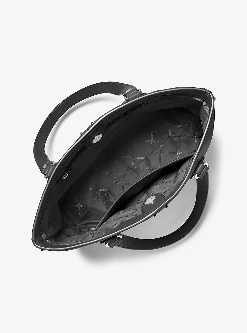 Astor Large Studded Leather Tote Bag in BLACK | Michael Kors