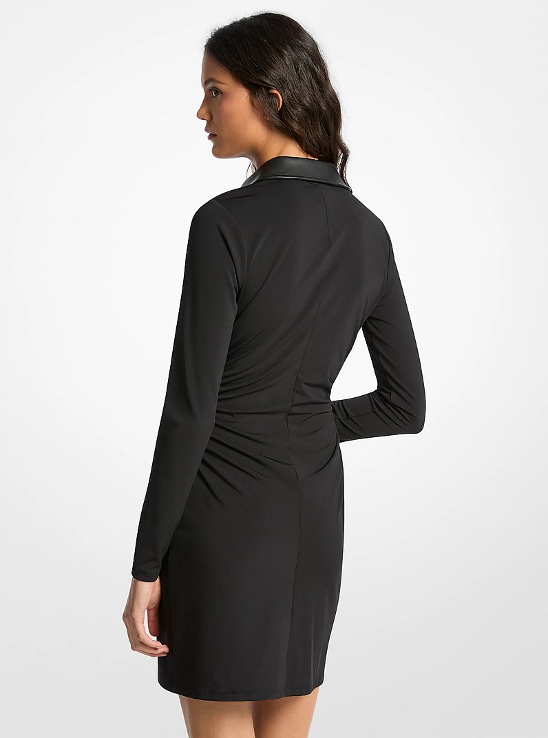 Ruched Stretch Matte Jersey Snap Mini Dress in BLACK | Michael Kors