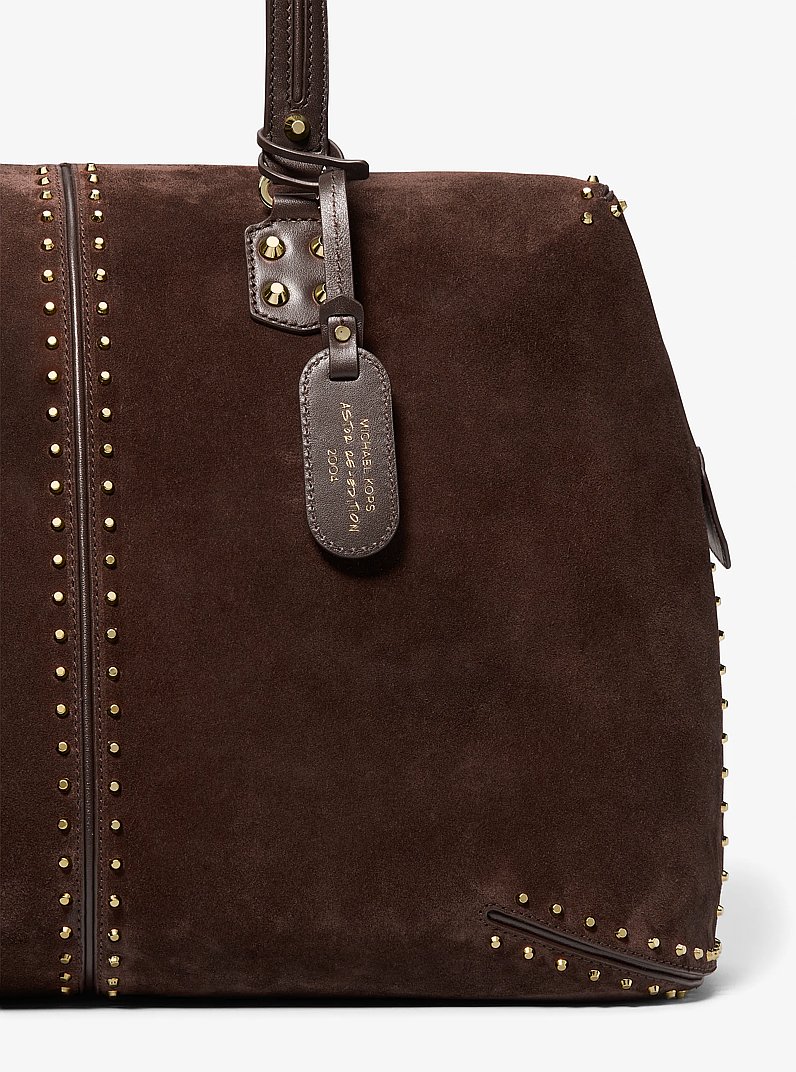 Astor Extra-Large Studded Suede Weekender Bag in CHOCOLATE | Michael Kors