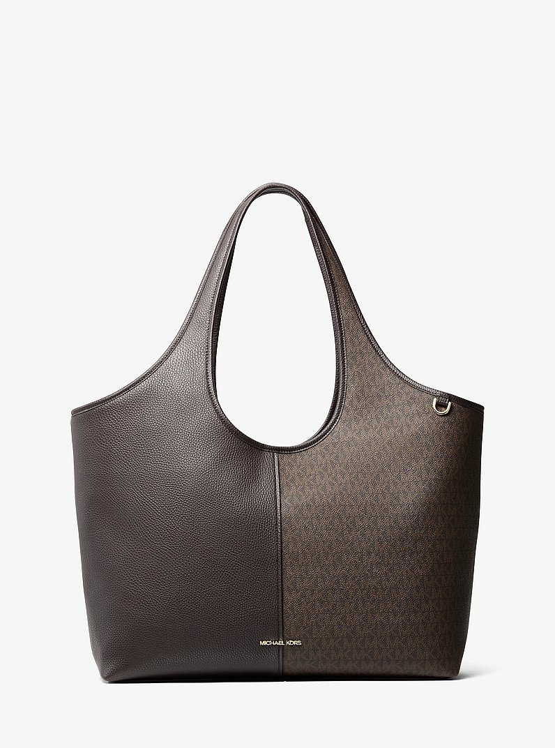 Henly Large Signature Logo and Textured Tote Bag in CHOCOLATE | Michael Kors