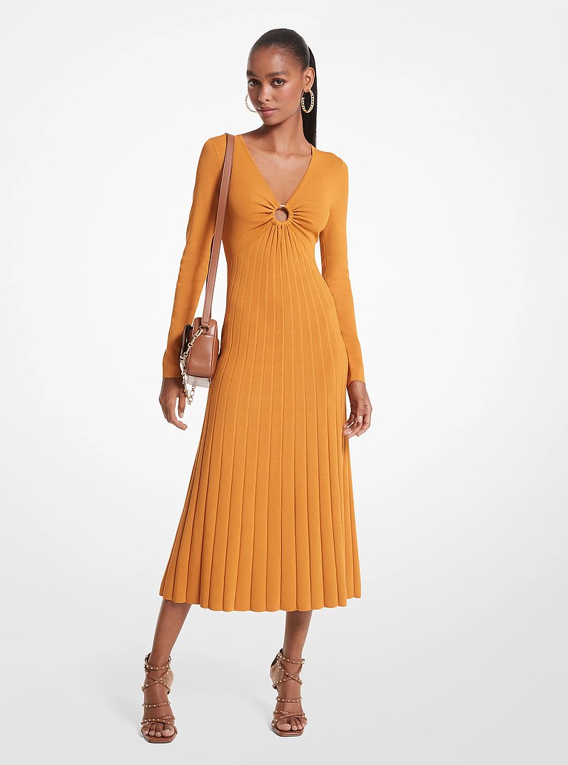 Ribbed Stretch Knit Ring Midi Dress in MARIGOLD | Michael Kors