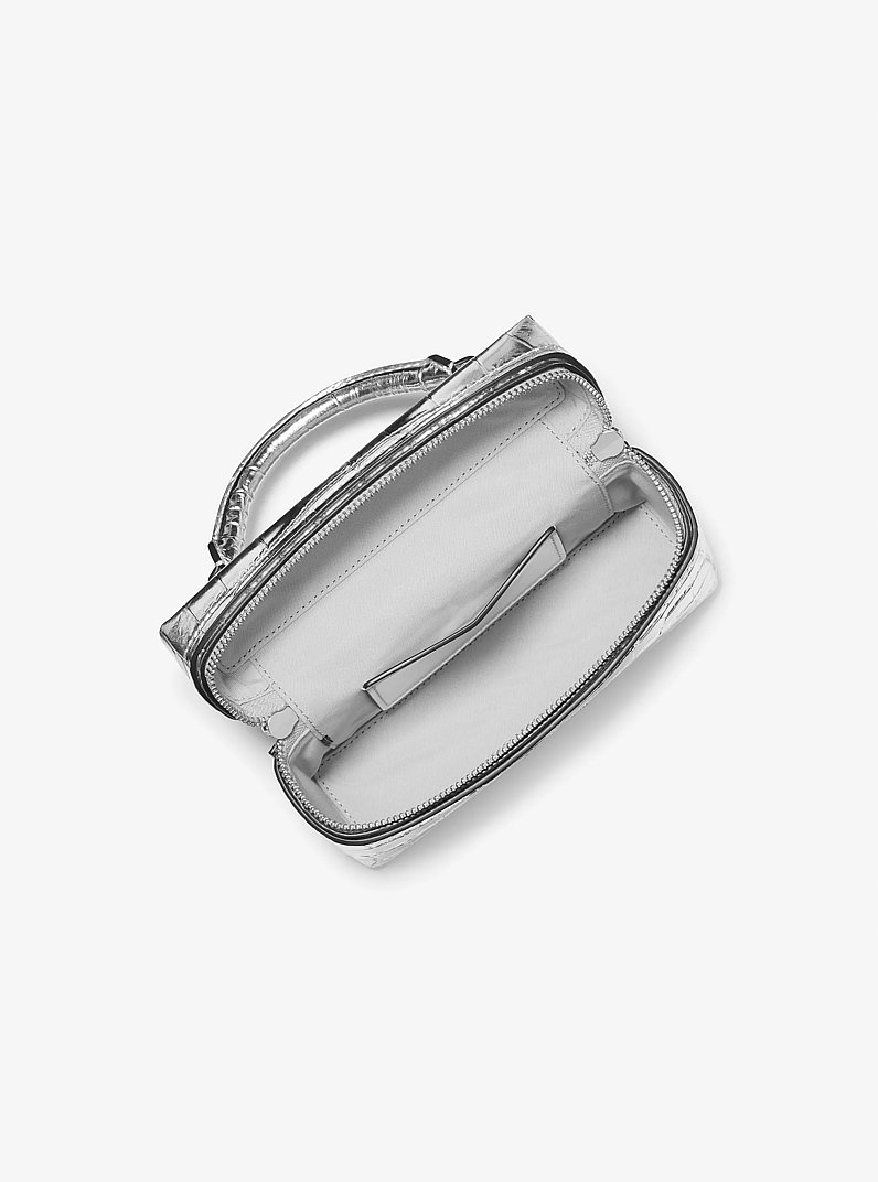 Jana Extra-Small Metallic Crocodile Embossed Leather Convertible Crossbody Bag in SILVER | Michael Kors