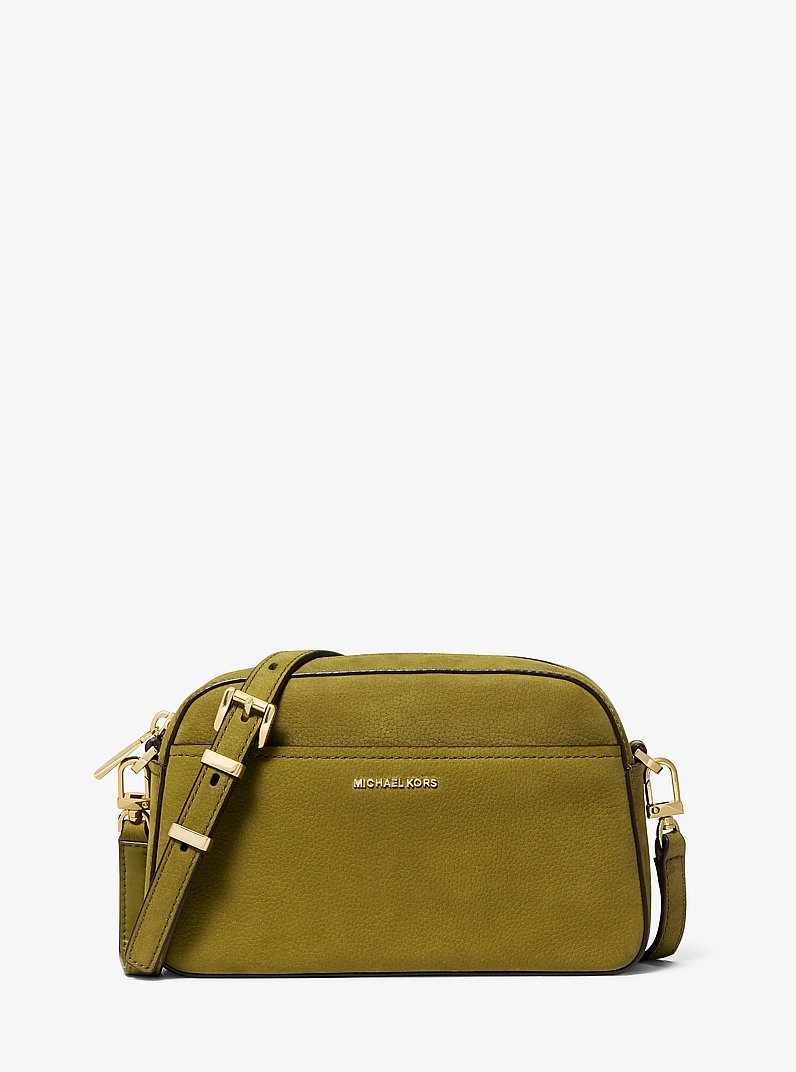 Bandolera peque&ntilde;a Jet Set de nobuk para c&aacute;mara in PISTACHO | Michael Kors