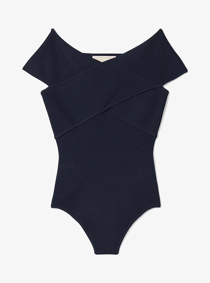 Bodysuit van geribd stretchbreisel met gekruist detail