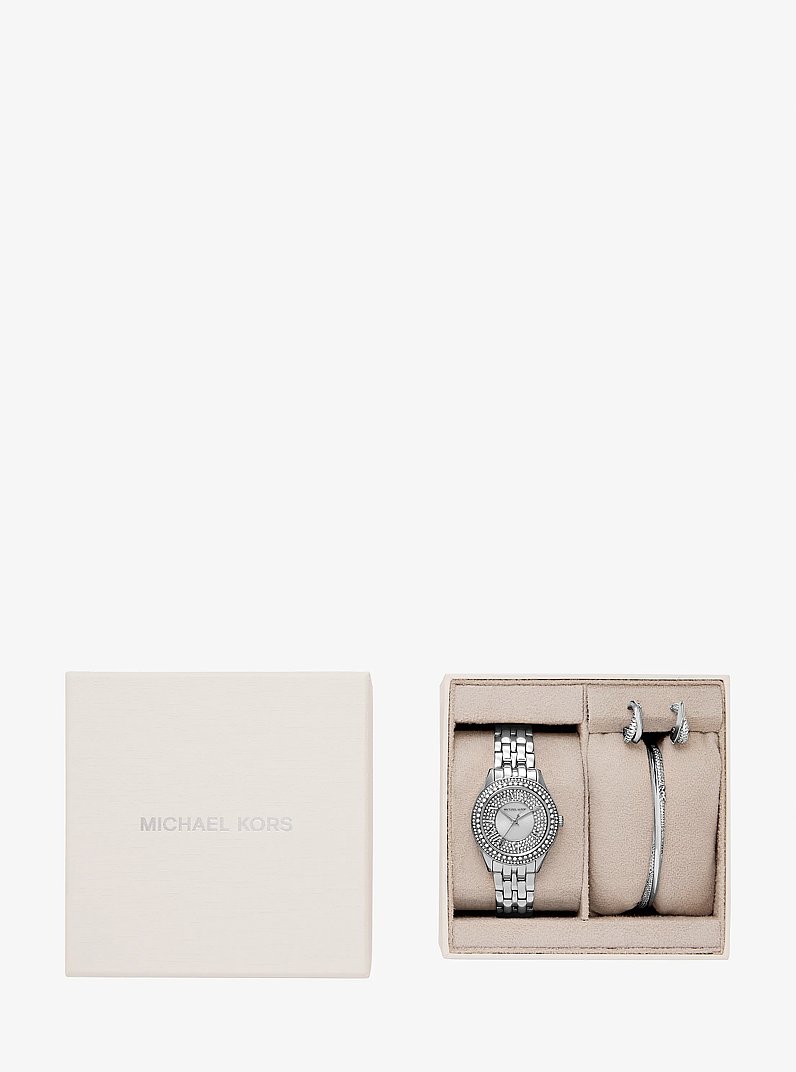 Mini Harlowe Pav&eacute; Gold-Tone Watch and Jewelry Set in SILVER | Michael Kors