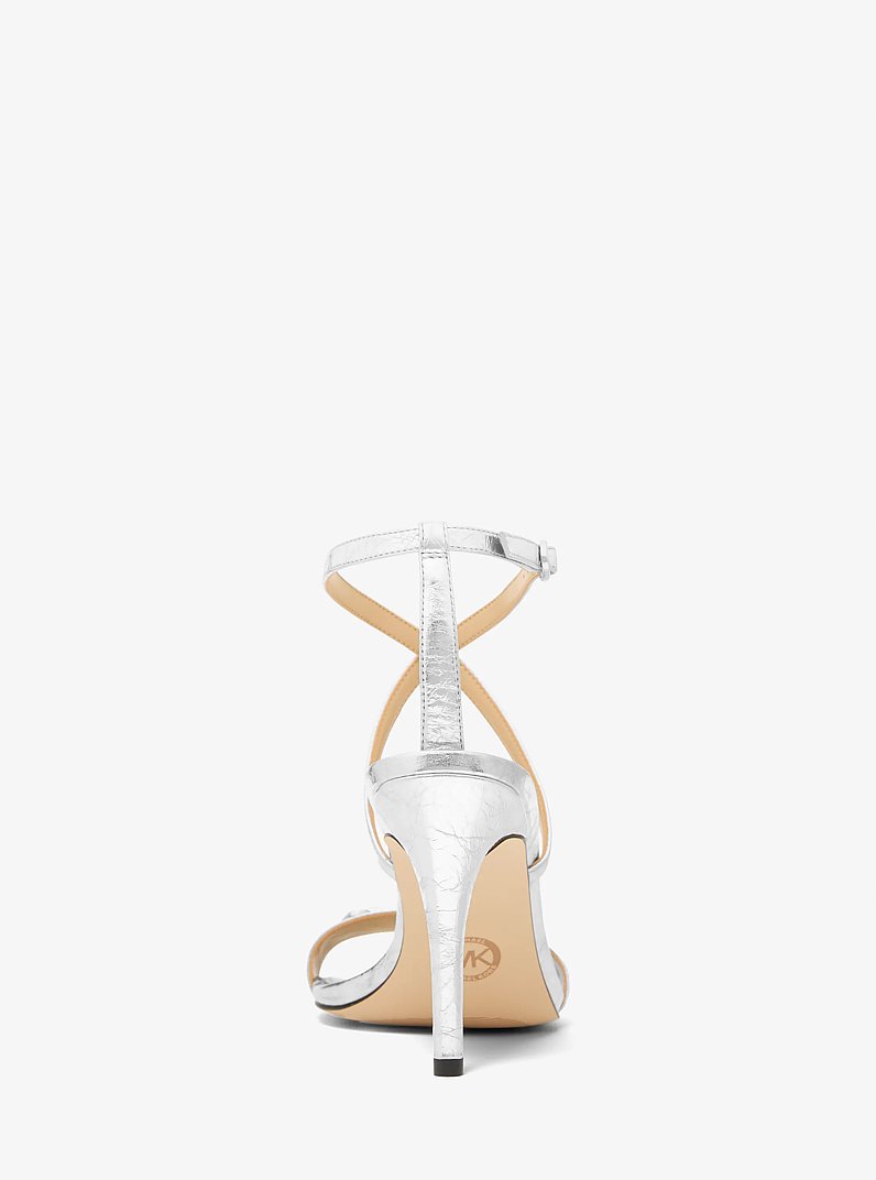 Lena Metallic Leather Sandal in SILVER | Michael Kors