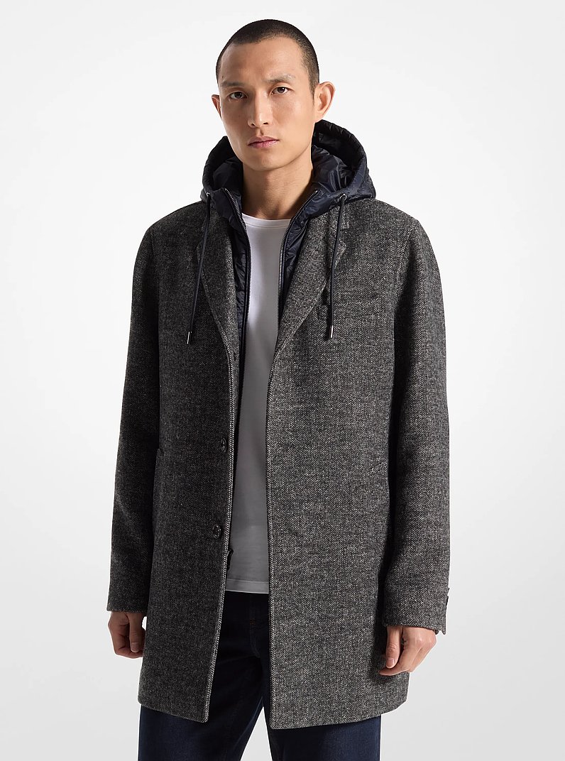 Coatbridge 2-in-1 Herringbone Wool Blend Coat in BLACK COMBO | Michael Kors