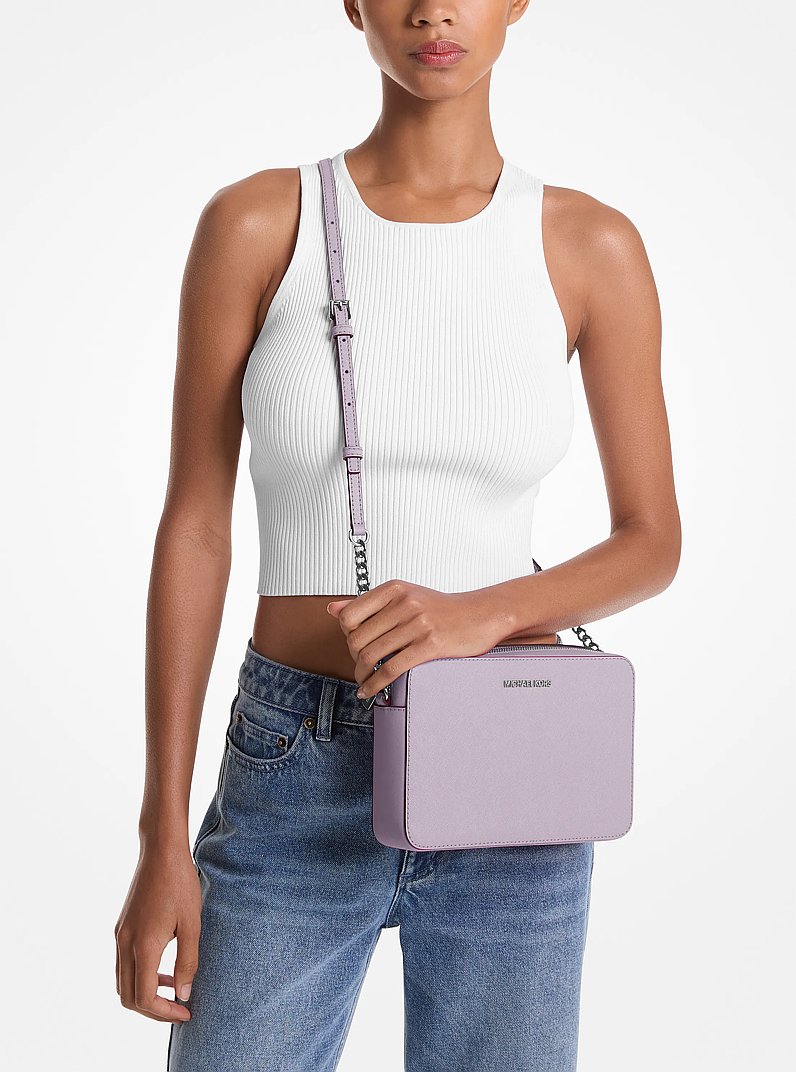 Jet Set Large Saffiano Leather Crossbody Bag in LT QUARTZ - Sale