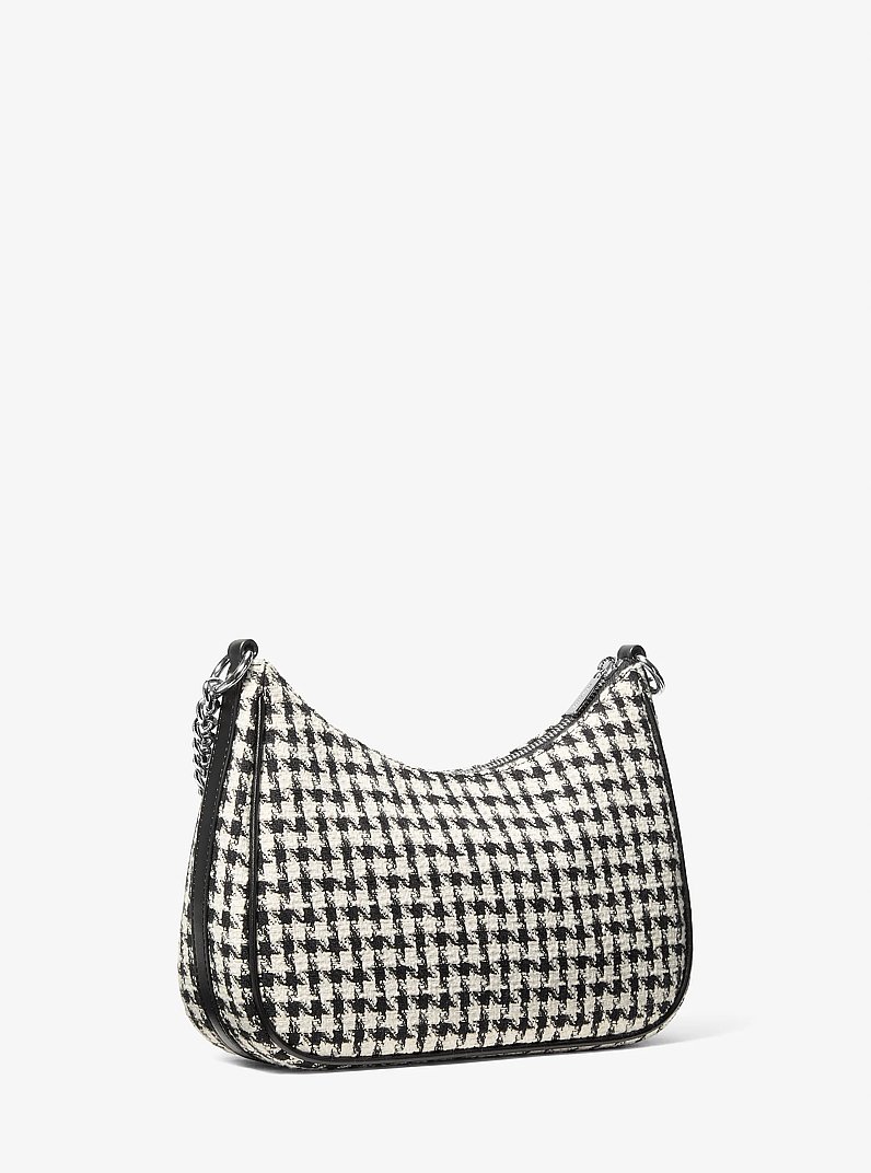 Jet Set Travel Houndstooth Woven Convertible Pochette in BLACK/LIGHT CREAM | Michael Kors