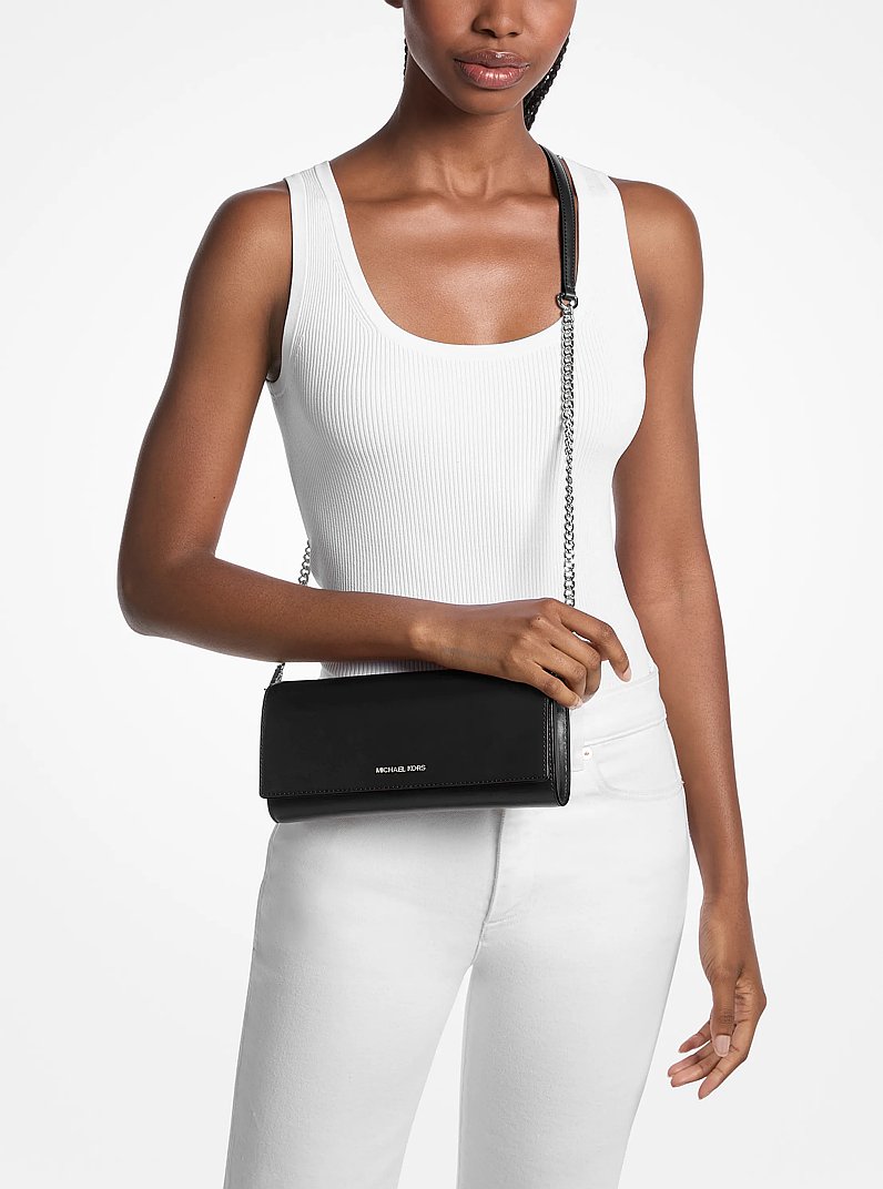 Jet Set Medium Leather Clutch in BLACK | Michael Kors