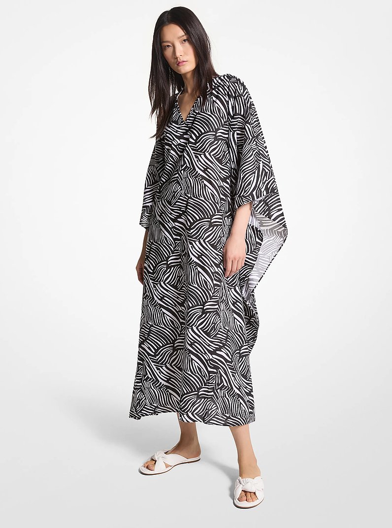 Zebra Organic Cotton Lawn Caftan Dress in BLACK/WHITE | Michael Kors