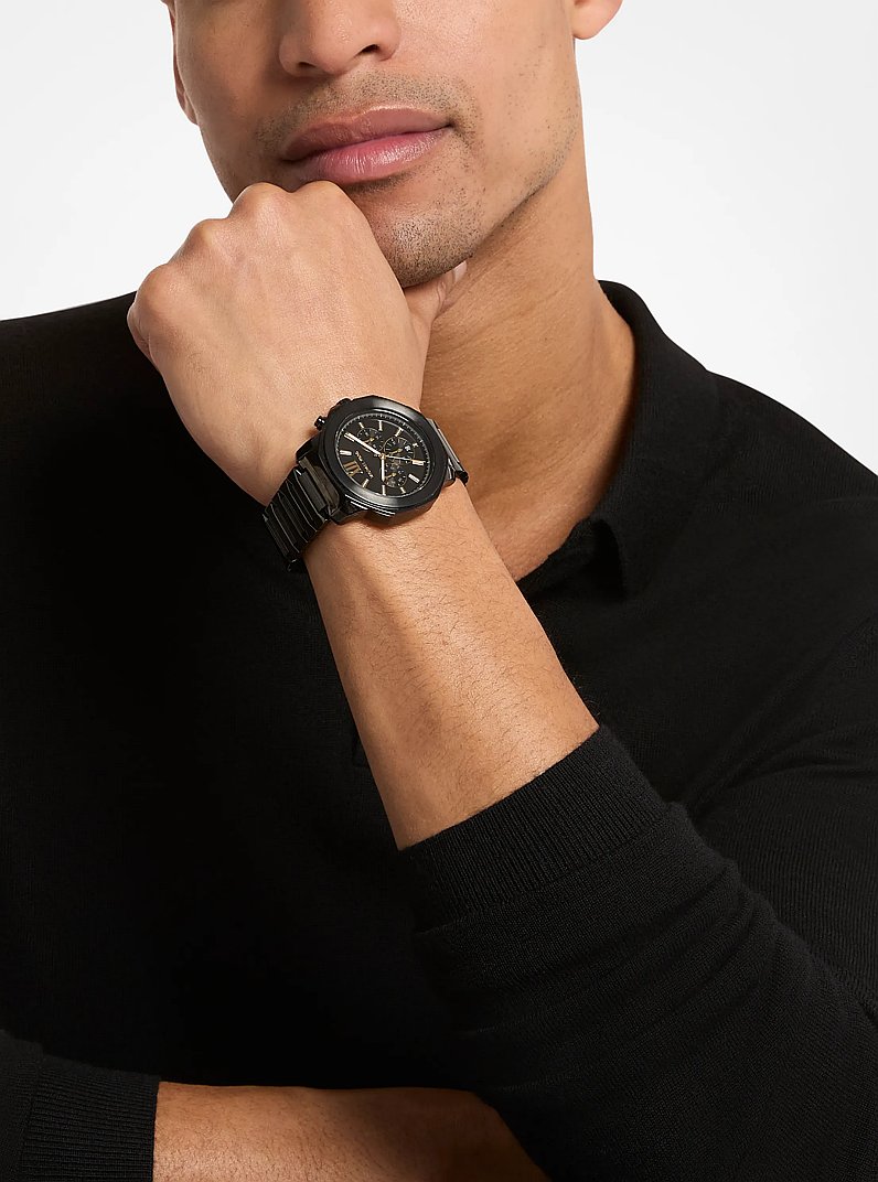 Oversized Prescott Black-Tone Watch in BLACK | Michael Kors