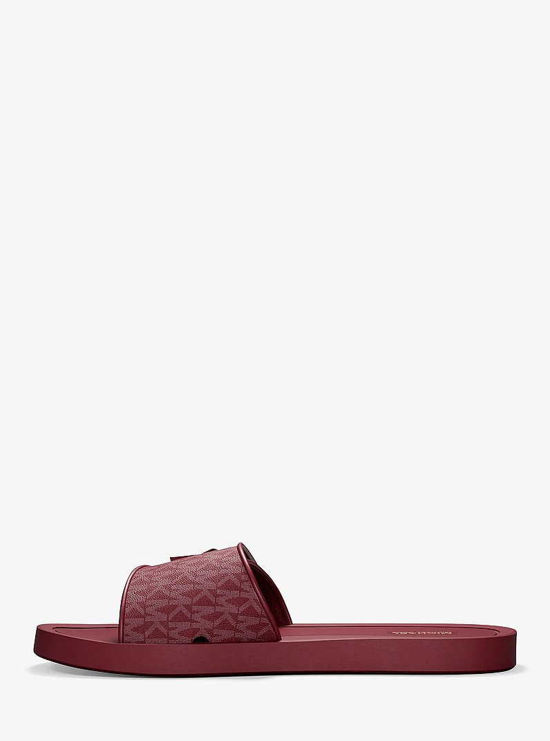 Palmer Signature Logo Slide Sandal in MAROON | Michael Kors