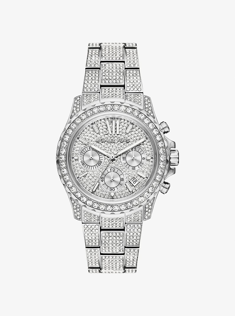 Oversized Everest Pav&eacute; Silver-Tone Watch in SILVER | Michael Kors