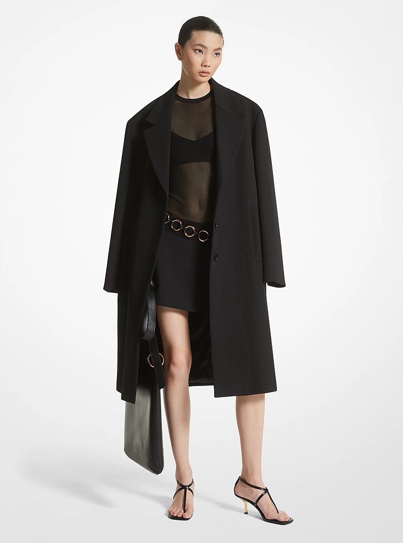 Bonded Wool Blend Gabardine Overcoat in BLACK | Michael Kors