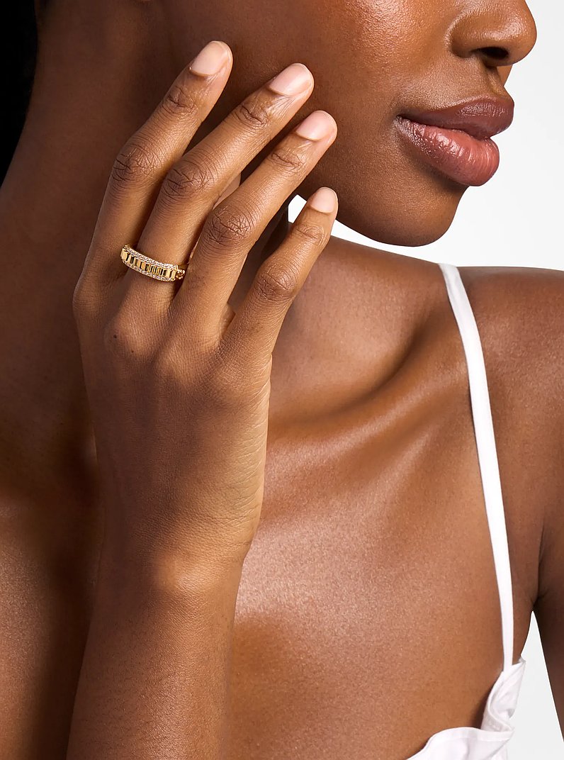 Pav&eacute; Gold-Tone Brass Ring in GOLD | Michael Kors