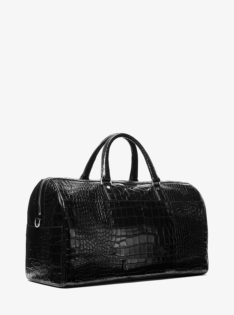 Tr&egrave;s grand sac de fin de semaine Bedford Travel m&eacute;tallis&eacute; en cuir gaufr&eacute; &agrave; motif de crocodile in NOIR | Michael Kors