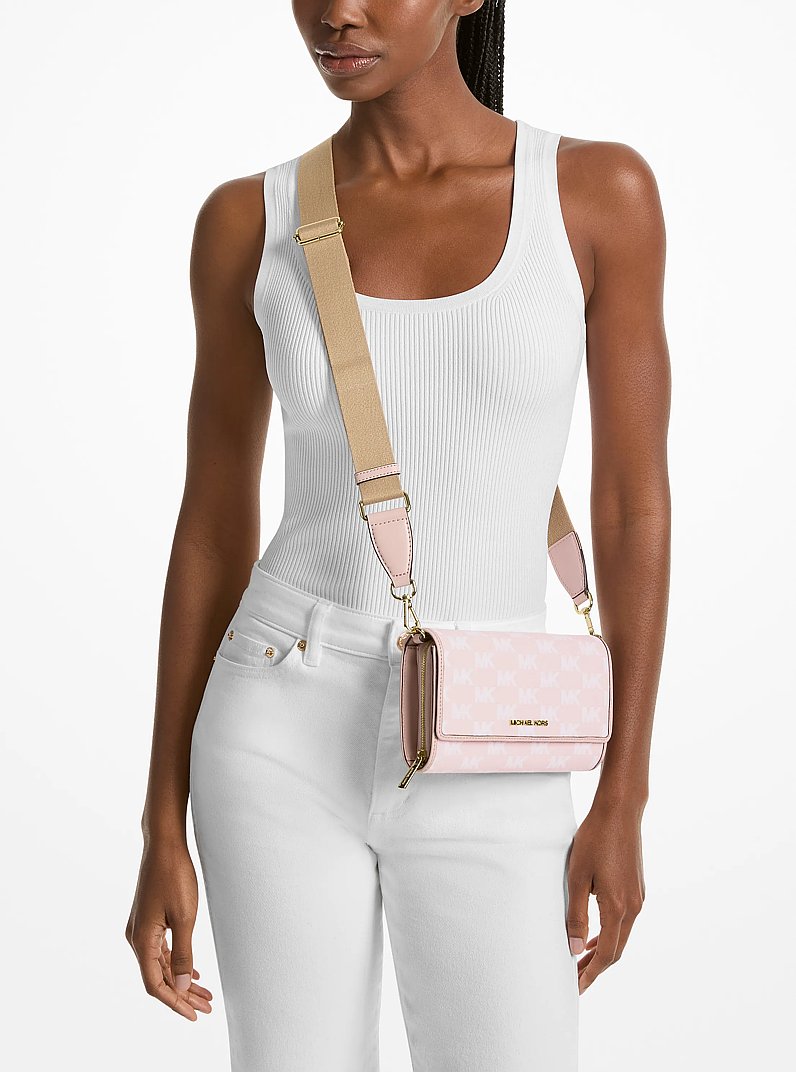 Jet Set Large Logo Jacquard Crossbody Bag in POWDER BLUSH | Michael Kors