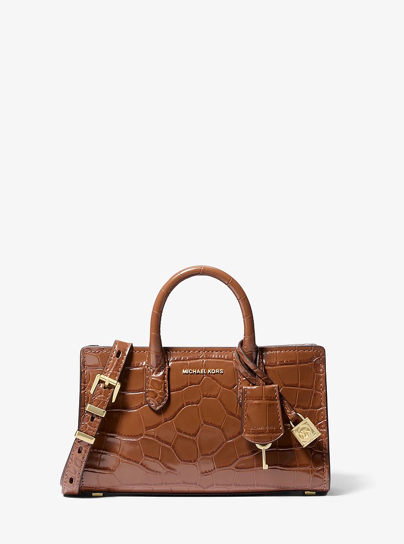 Scarlett Extra-Small Crocodile Embossed Leather Crossbody Bag in CHESTNUT | Michael Kors
