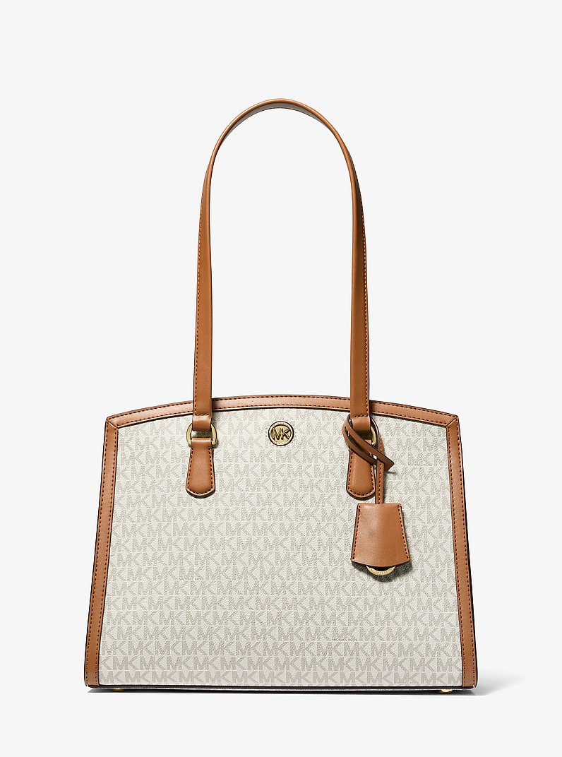 Chantal Medium Signature Logo Tote Bag in VANILLA/ACORN | Michael Kors