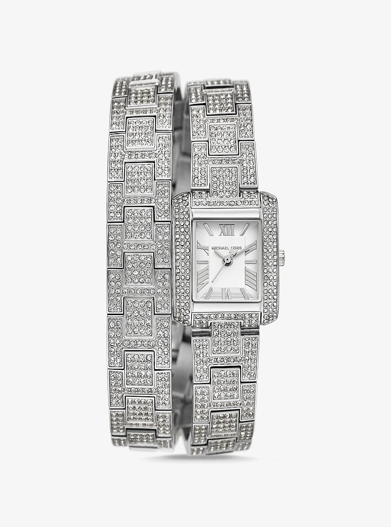 Petite Emery Pav&eacute; Silver-Tone Double Wrap Watch in SILVER | Michael Kors