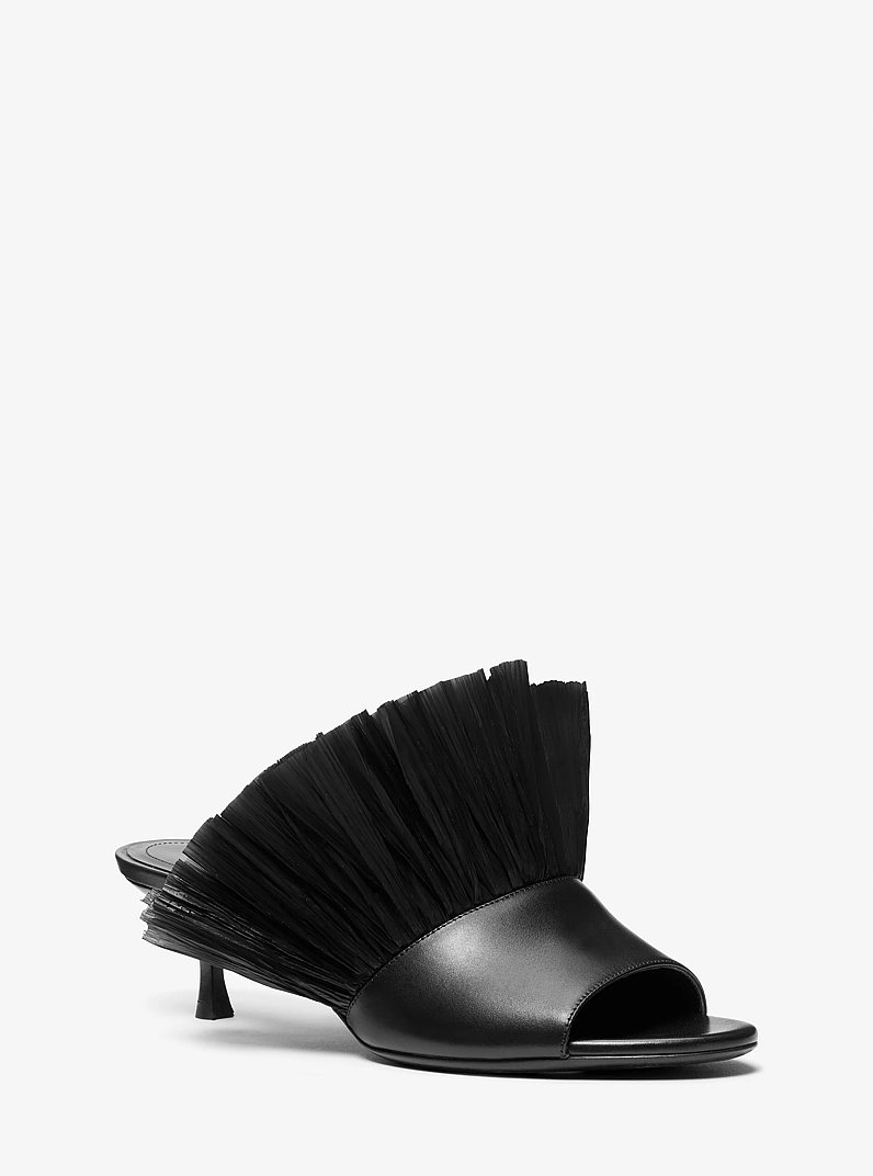 Catarina Leather and Fringe Mule in BLACK | Michael Kors
