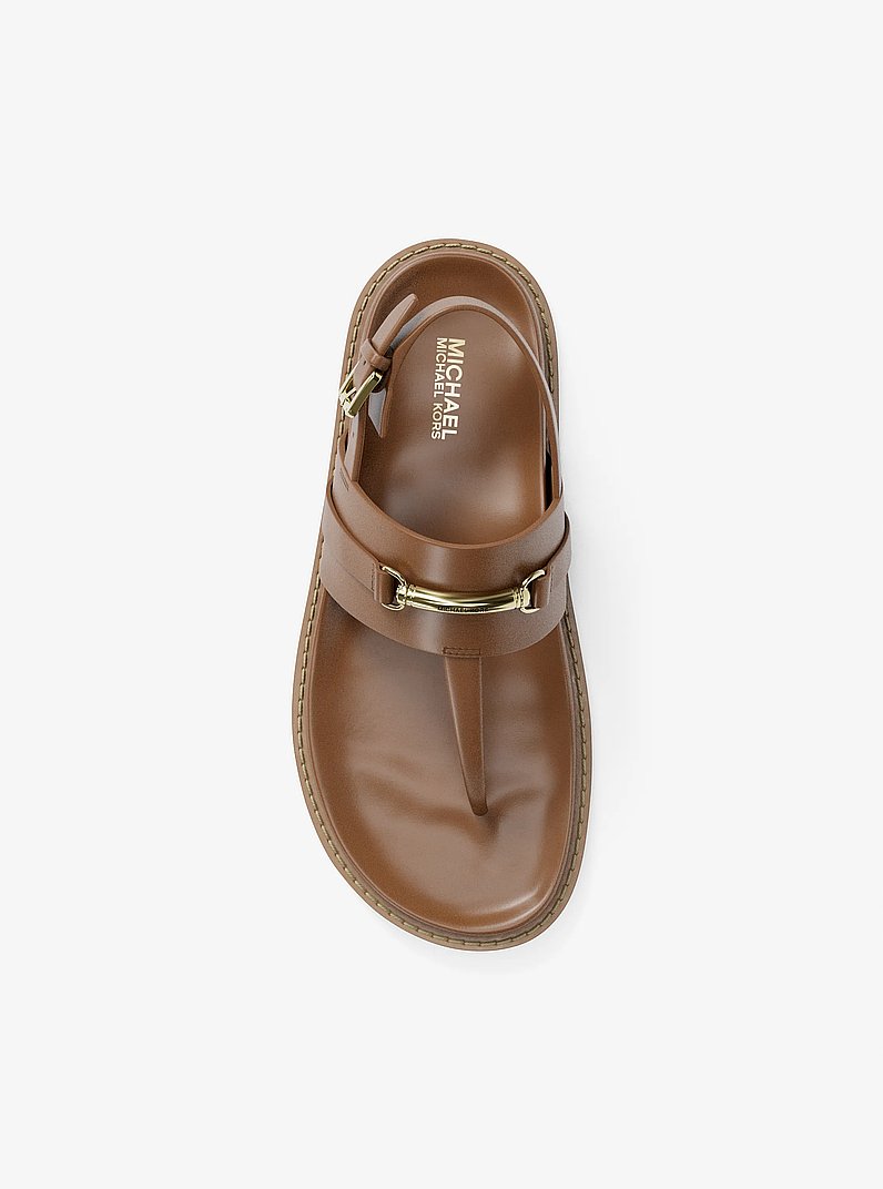 Carson Leather T-Strap Sandal in LUGGAGE | Michael Kors