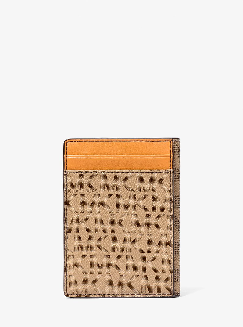 Grand portefeuille folio &agrave; deux volets Cooper &agrave; logo Signature in CHAMEAU/ROUGE-ORANGE MULTI | Michael Kors