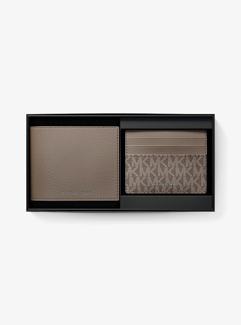 Pebbled Leather Billfold Wallet and Signature Logo Card Case Gift Set in MUSHROOM | Michael Kors