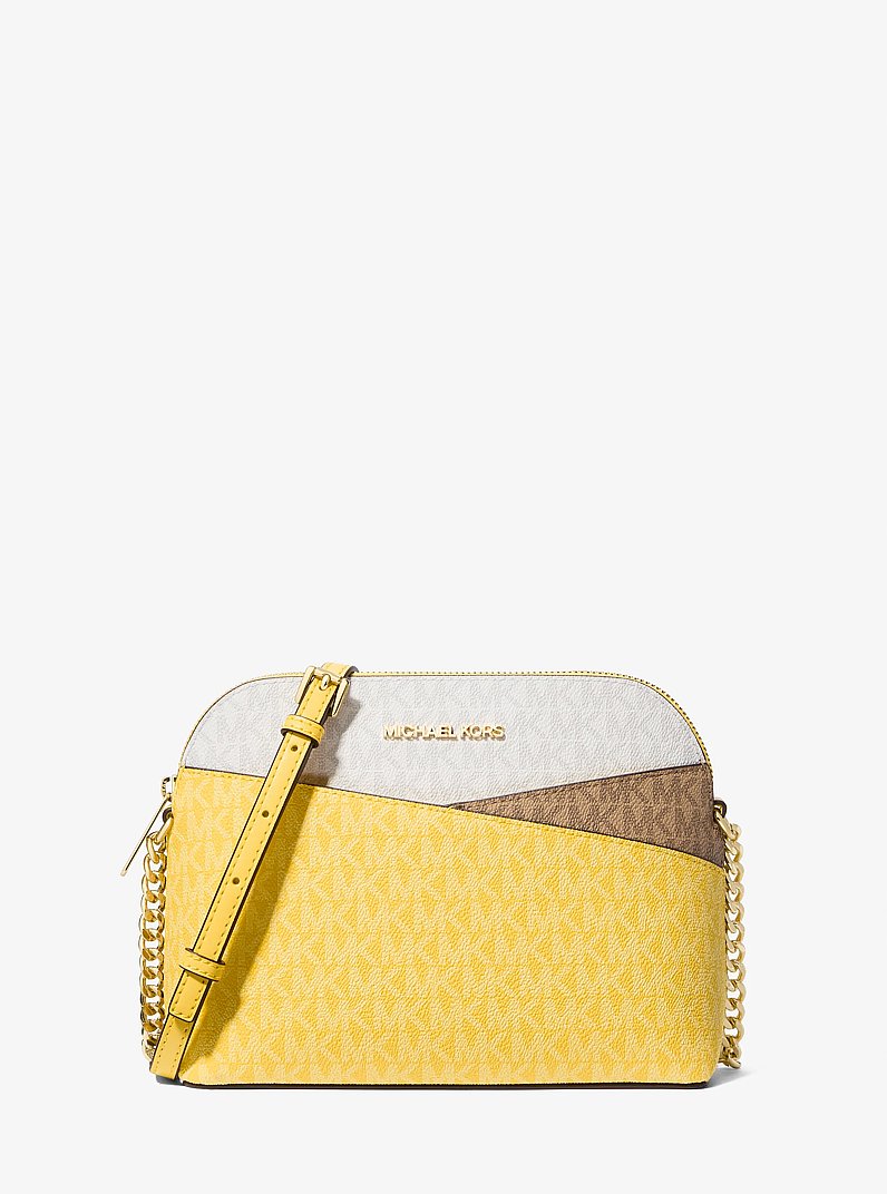 Jet Set Travel Medium Color-Block Signature Logo Dome Crossbody Bag in DSY YLW MLTY | Michael Kors