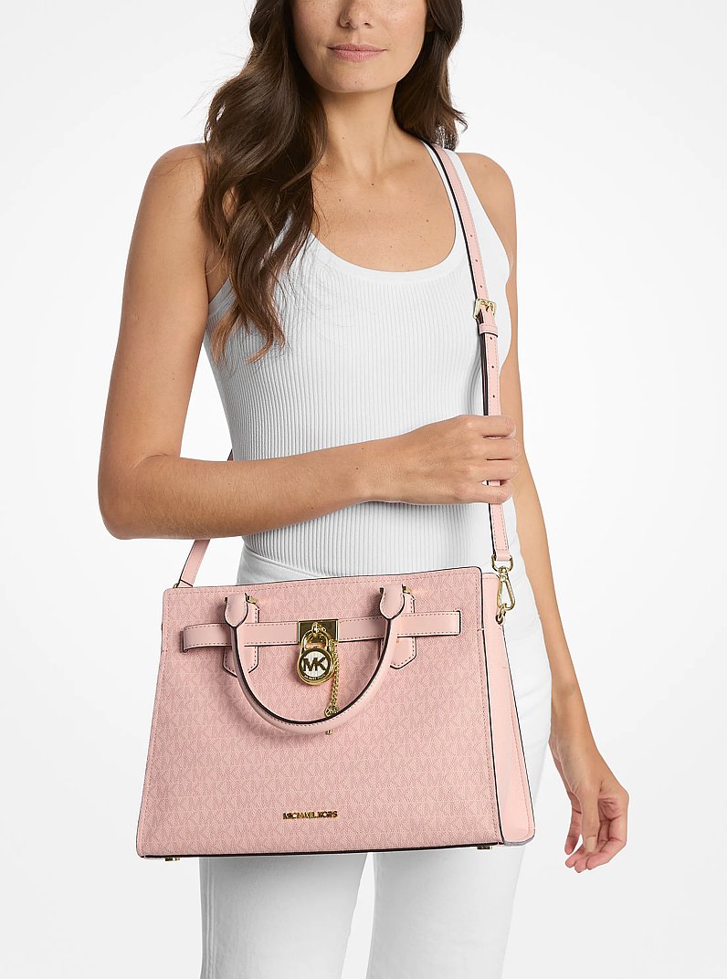 MICHAEL KORS (マイケルコース) Hamilton ラージ ピンク Hamilton Medium Signature Logo Satchel in POWDER BLUSH - Sale