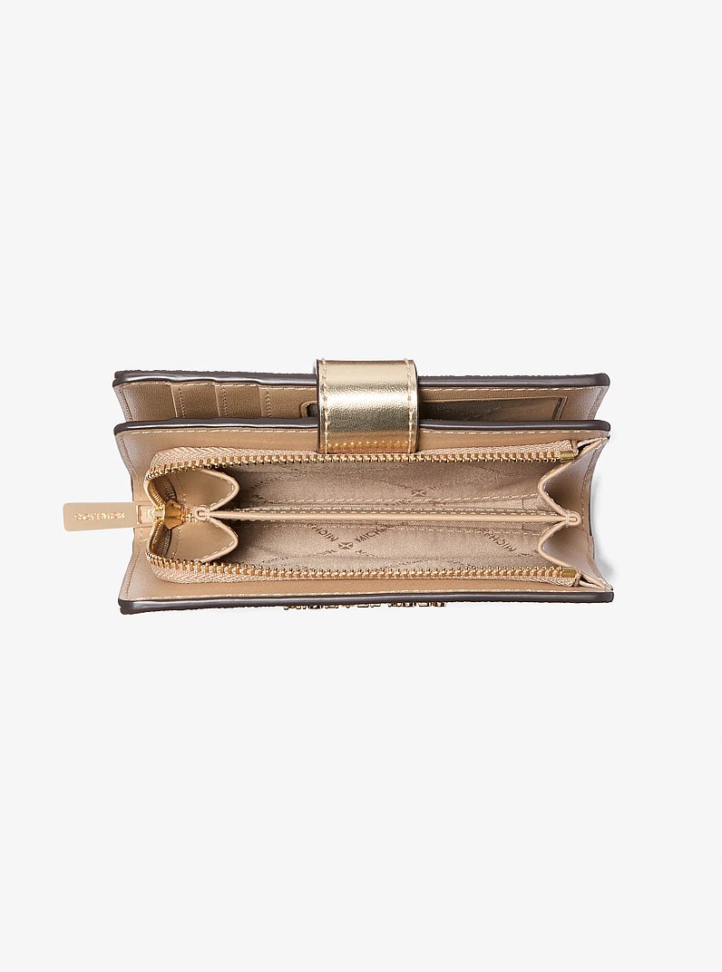 Billetera Jet Set mediana con logotipo met&aacute;lico in DORADO P&Aacute;LIDO | Michael Kors