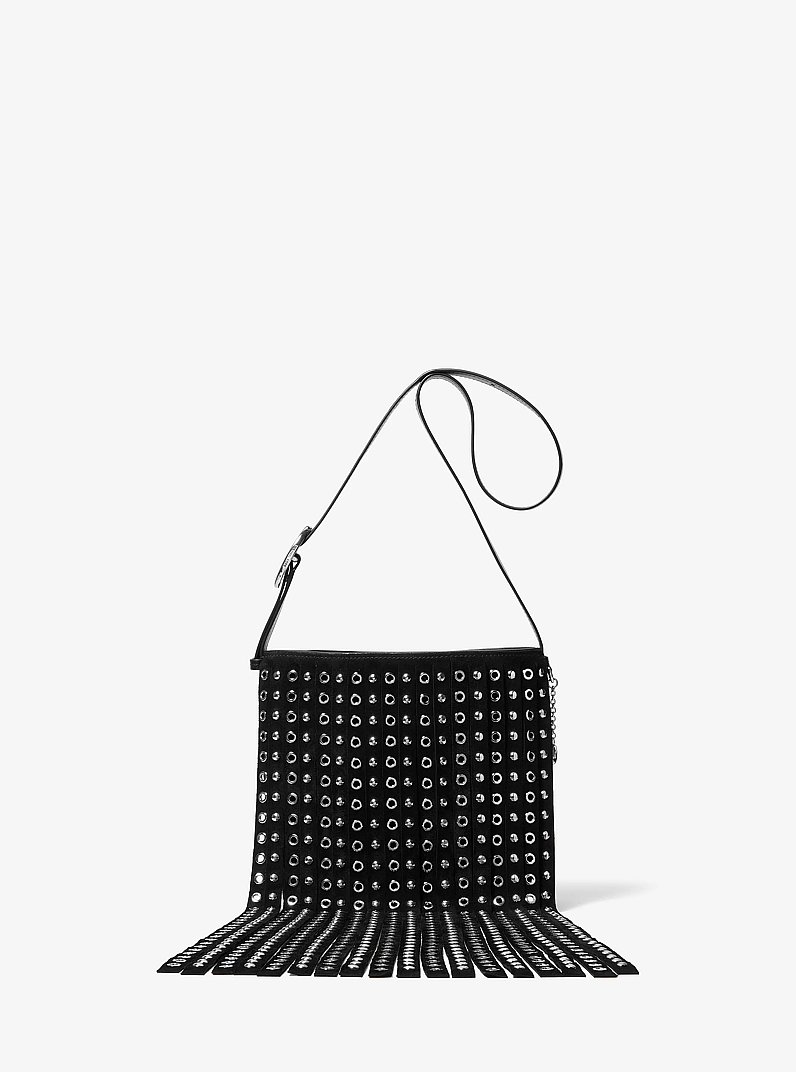 Petit sac messager Nolita en su&egrave;de &agrave; clous et &agrave; franges in NOIR | Michael Kors
