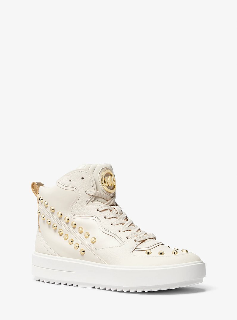 Emmett Studded Stripe Leather High-Top Sneaker in LT CREAM | Michael Kors