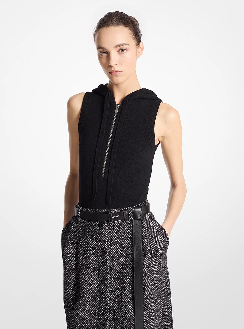 Cashmere Sleeveless Hooded Bodysuit in BLACK | Michael Kors