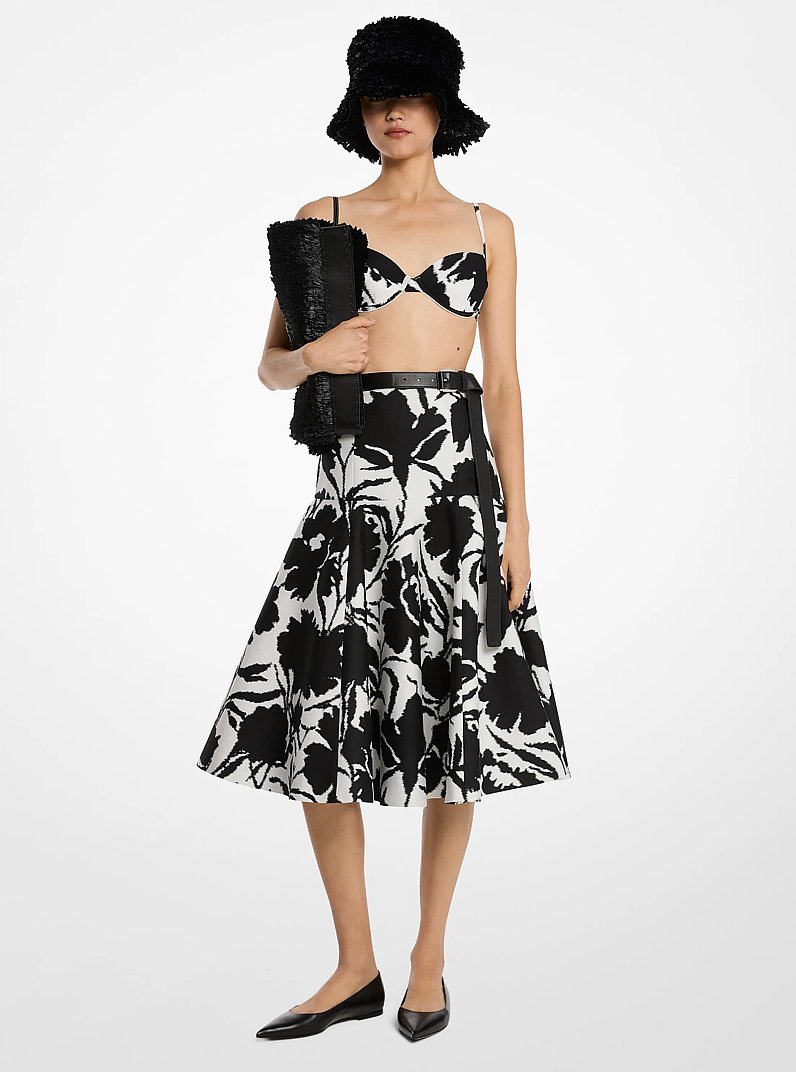 Saia rodada em jacquard matizado de seda e algod&atilde;o floral in PRETO/BRANCO INTENSO | Michael Kors