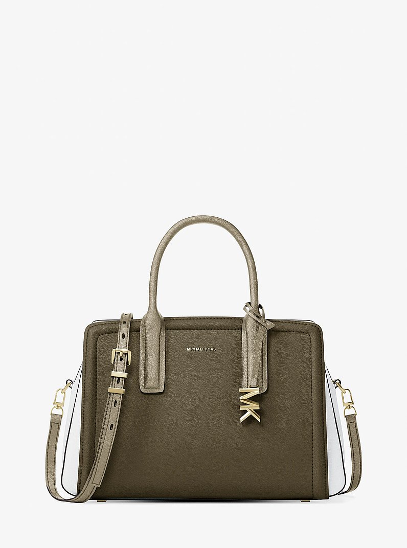 Laila Medium Color-Block Pebbled Leather Satchel in LODEN MULTI | Michael Kors