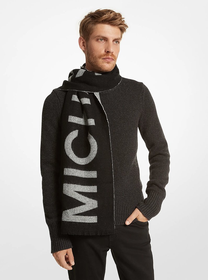 Sciarpa oversize in maglia con logo in NERO/GUSCIO D'UOVO | Michael Kors