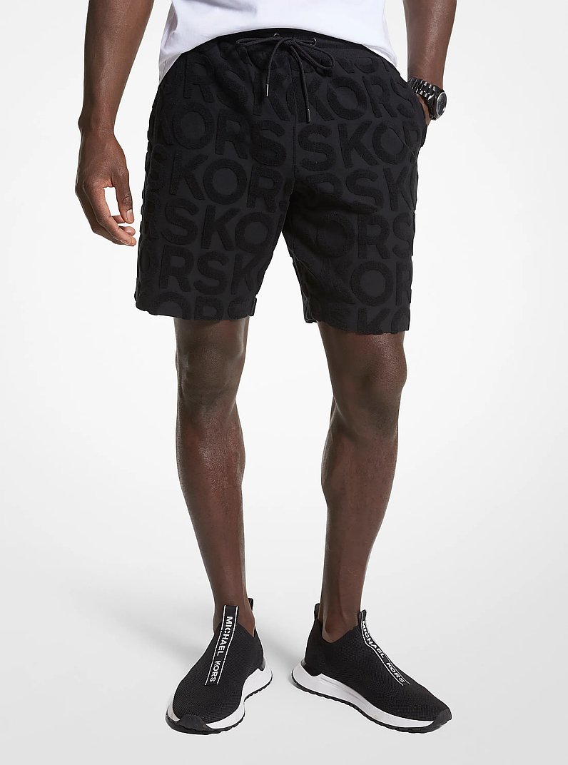 Logo Terry Cotton Blend Shorts in BLACK | Michael Kors