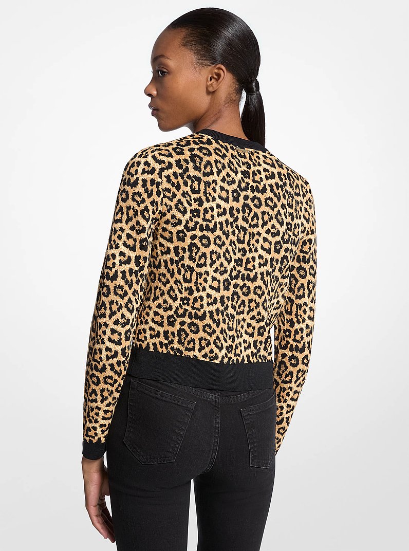 Leopard Print Stretch Viscose Cardigan in PALE BUTTERSCOTCH | Michael Kors