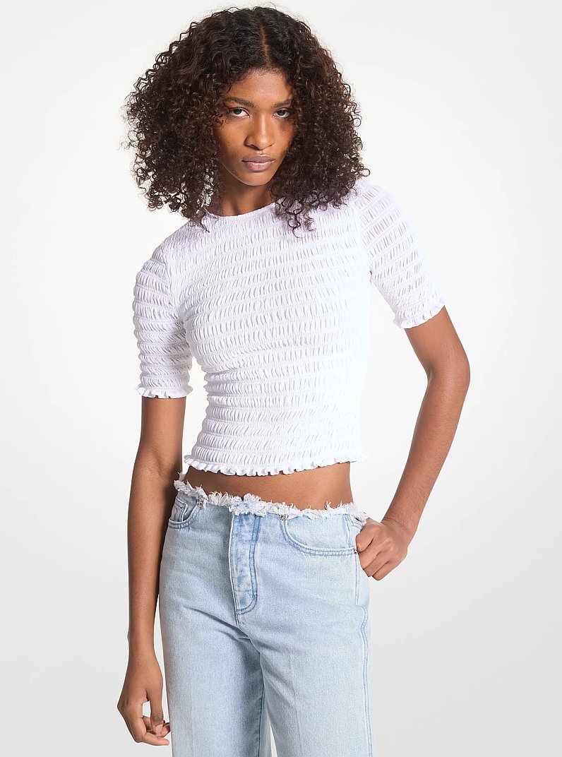 Shirred Georgette T-Shirt in WHITE | Michael Kors