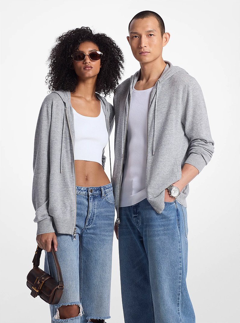 Hoodie zipp&eacute; en laine et en cachemire in GRIS CHIN&Eacute; | Michael Kors