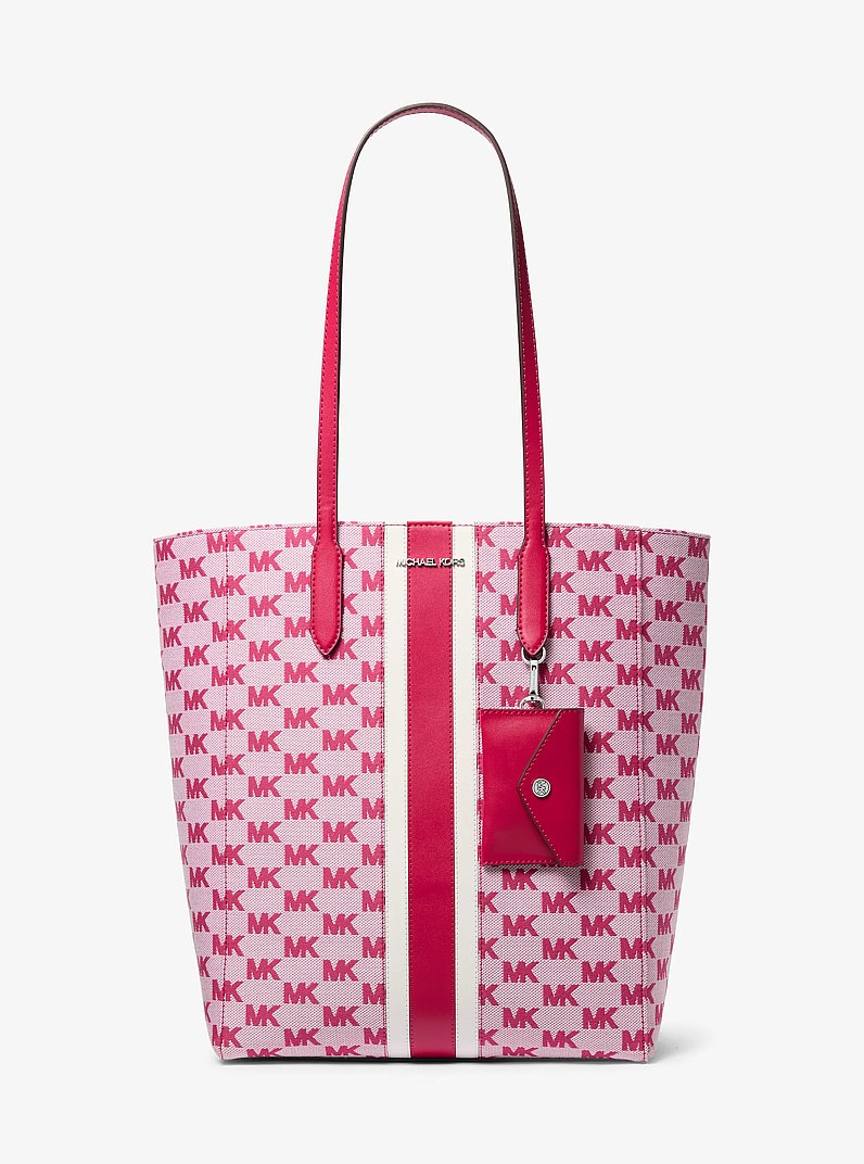 Vincent Large Logo Jacquard Tote Bag with Card Case in NAVY - Sale