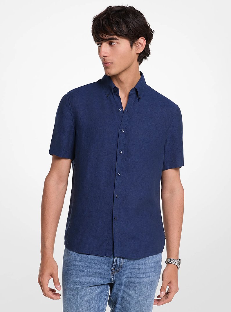 Slim-Fit Linen Shirt in DRK MIDNIGHT | Michael Kors