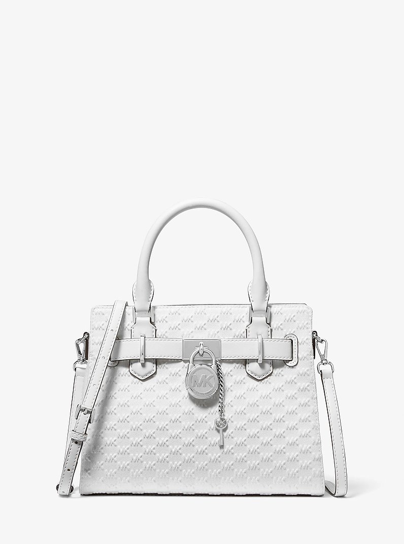 Hamilton Small Logo Embossed Washed Denim Satchel in OPTIC WHITE | Michael Kors